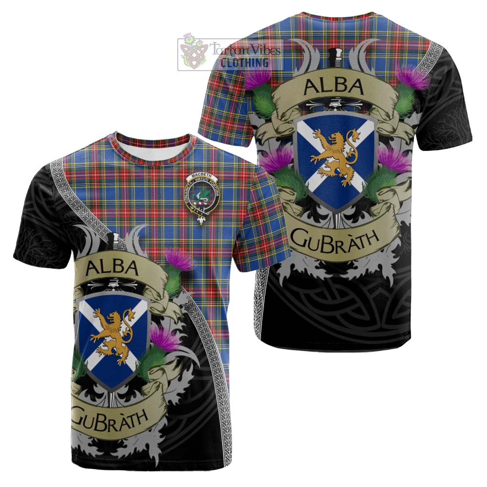 MacBeth (McBeth) Tartan Family Crest Cotton T-shirt Lion Rampant Royal Thistle Shield Celtic Inspired - Tartan Vibes Clothing