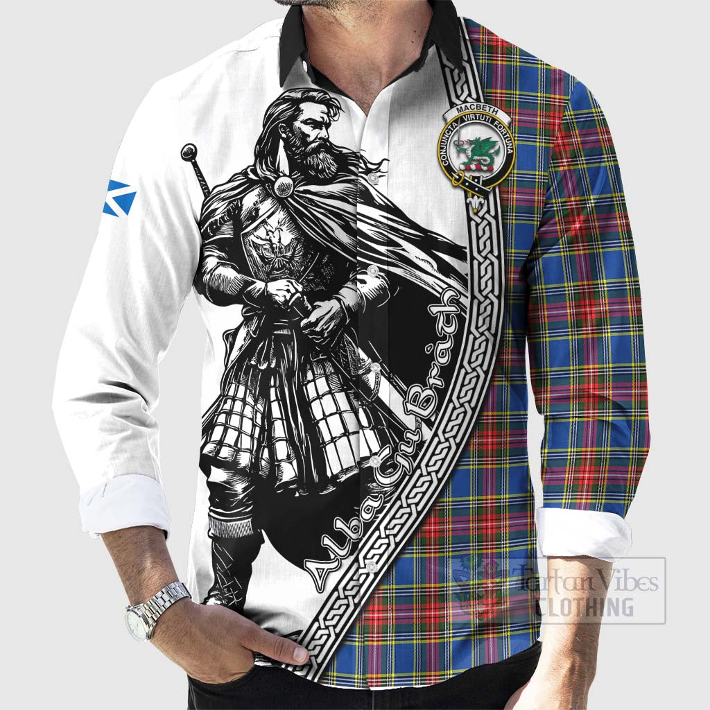 Tartan Vibes Clothing MacBeth (McBeth) Tartan Clan Crest Long Sleeve Button Shirt with Highlander Warrior Celtic Style