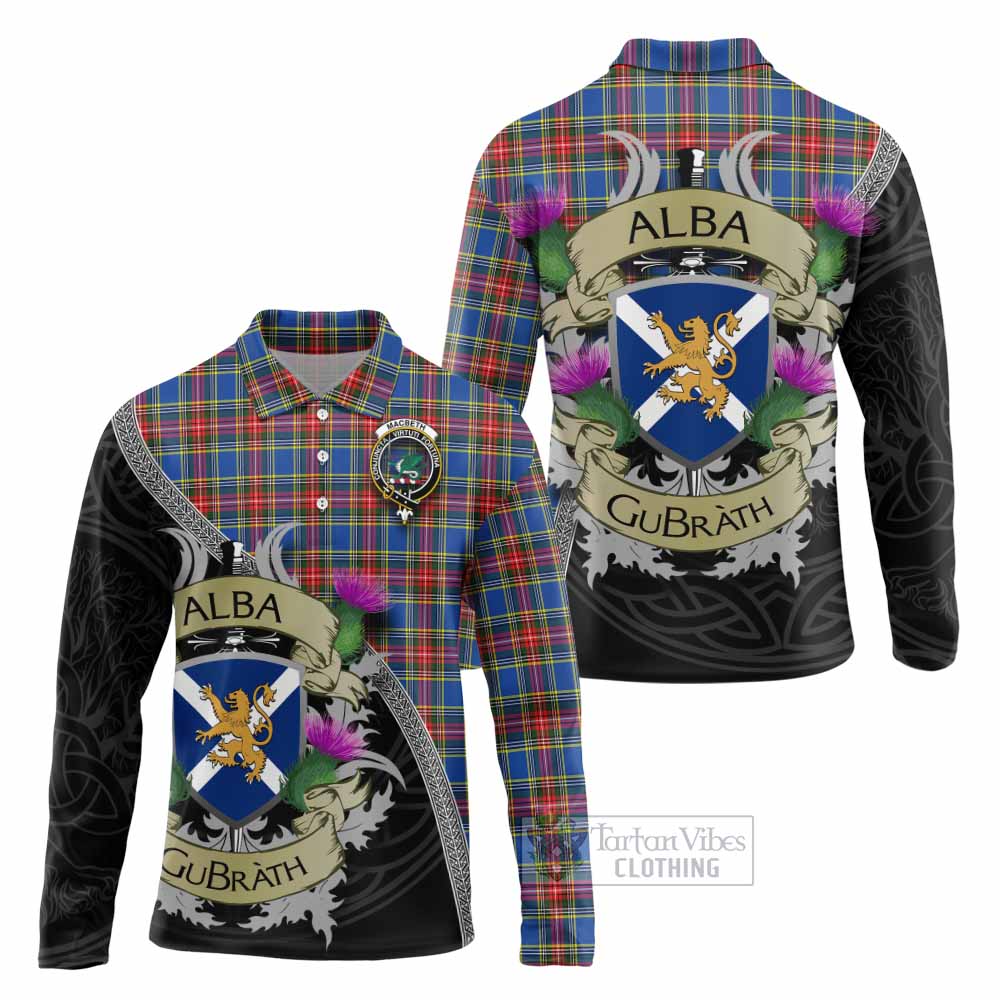 MacBeth (McBeth) Tartan Family Crest Long Sleeve Polo Shirt Lion Rampant Royal Thistle Shield Celtic Inspired - Tartan Vibes Clothing