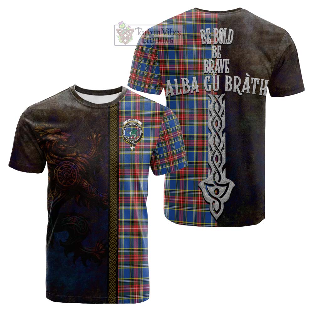 MacBeth (McBeth) Tartan Family Crest Cotton T-shirt Alba Gu Brath Be Brave Lion Ancient Style - Tartan Vibes Clothing