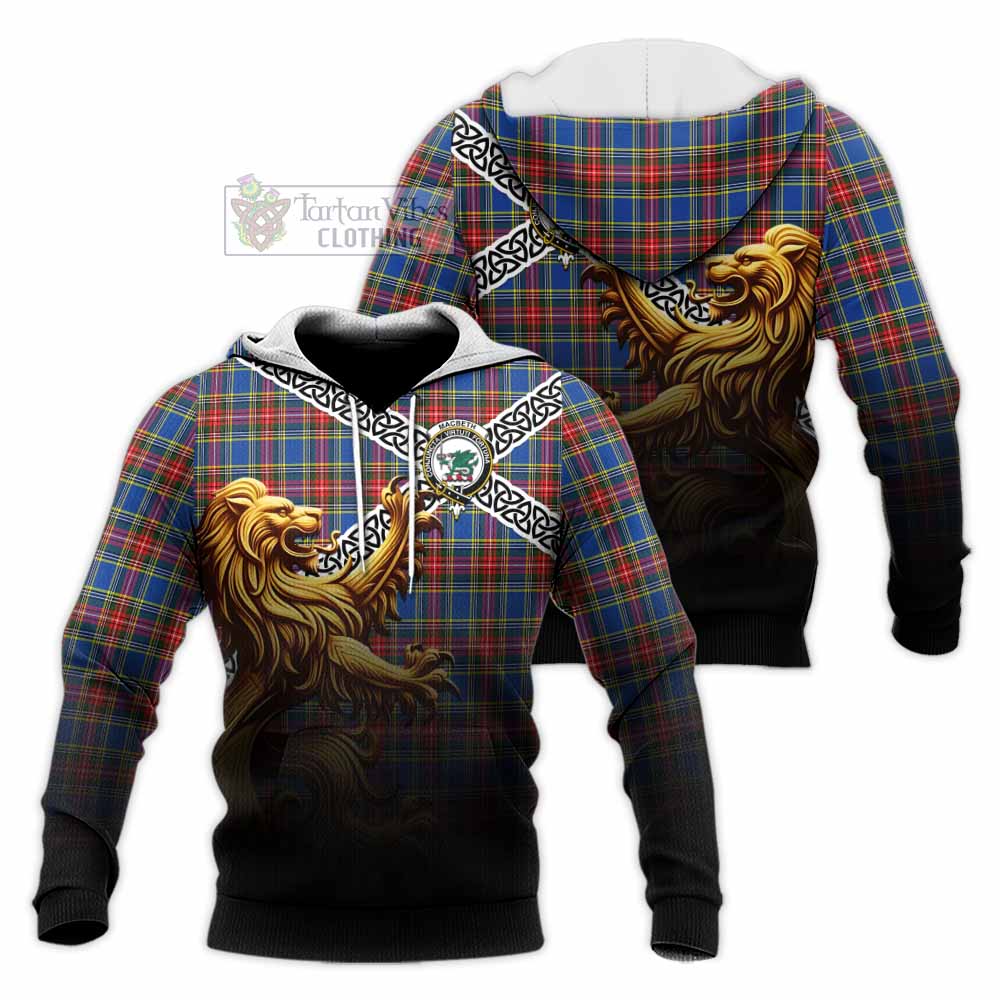 MacBeth (McBeth) Crest Tartan Knitted Hoodie with Golden Lion Emblem Celtic Style - Tartan Vibes Clothing