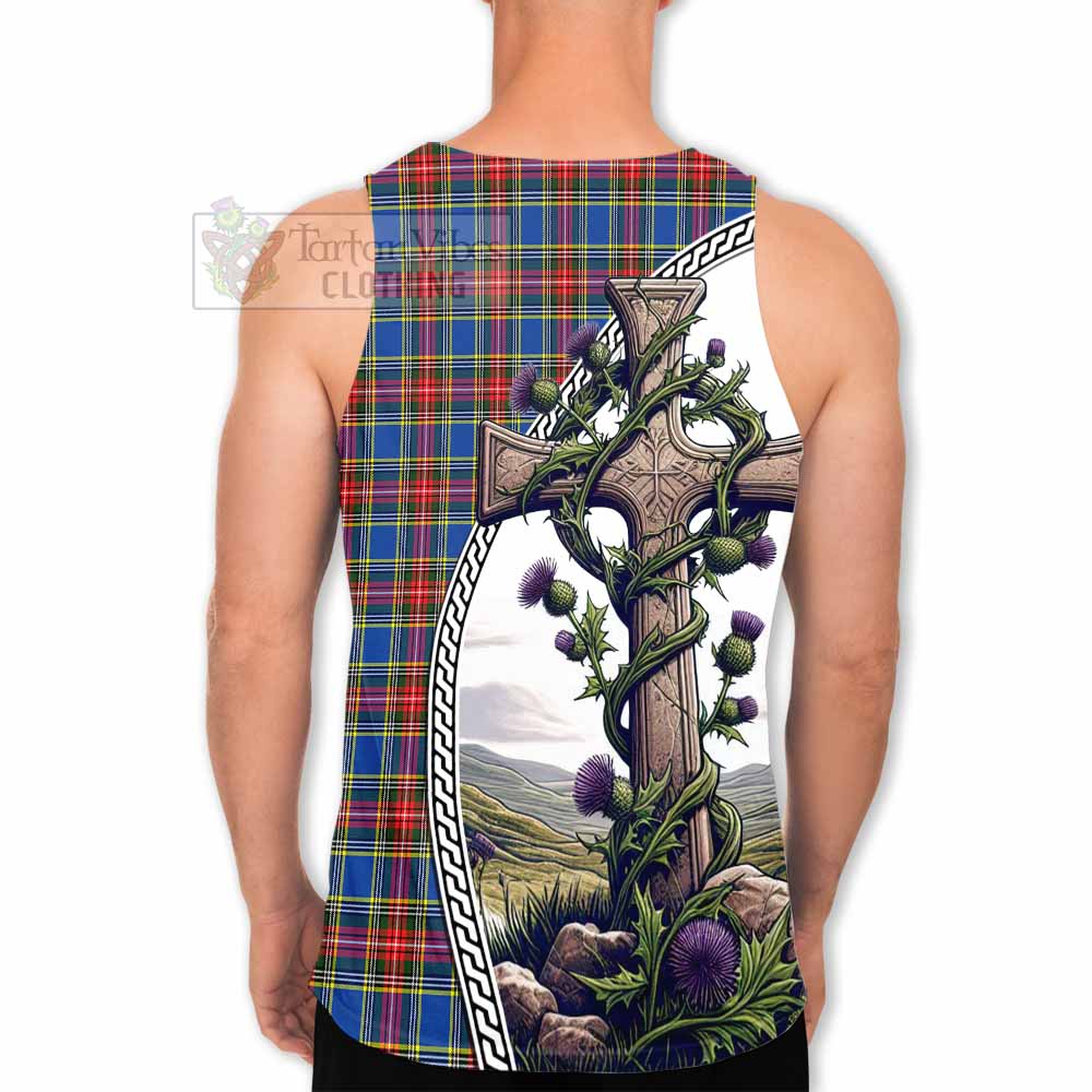 Tartan Vibes Clothing MacBeth (McBeth) Tartan Men's Tank Top with Family Crest and St. Andrew's Cross Accented by Thistle Vines