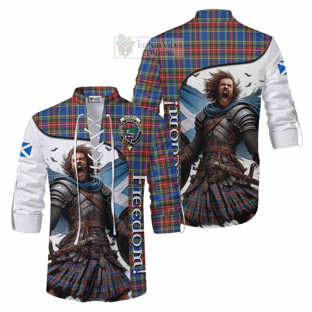 Tartan Vibes Clothing MacBeth (McBeth) Crest Tartan Ghillie Kilt Shirt Inspired by the Freedom of Scottish Warrior