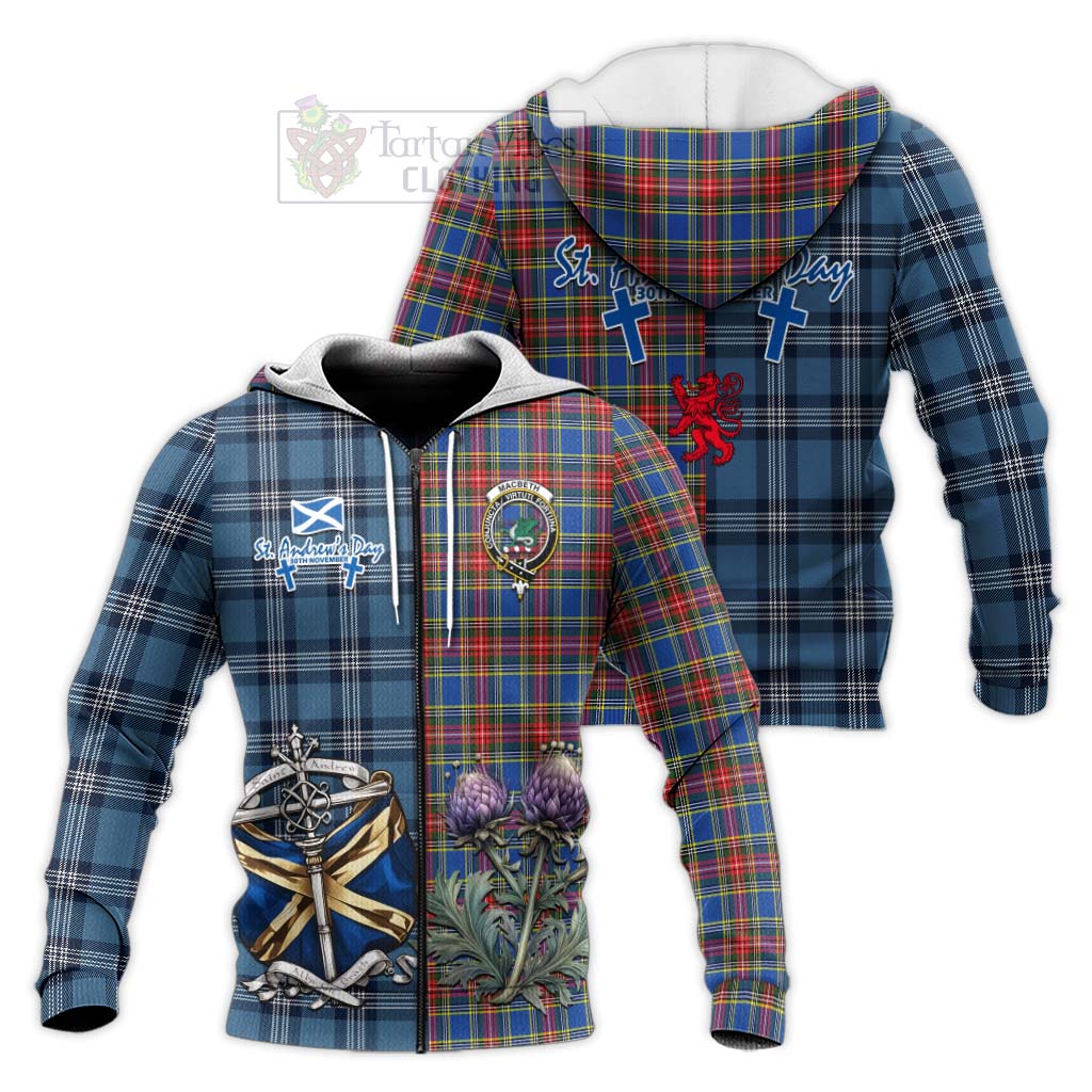 Tartan Vibes Clothing MacBeth (McBeth) Tartan Knitted Hoodie Happy St. Andrew's Day Half Tartan Style