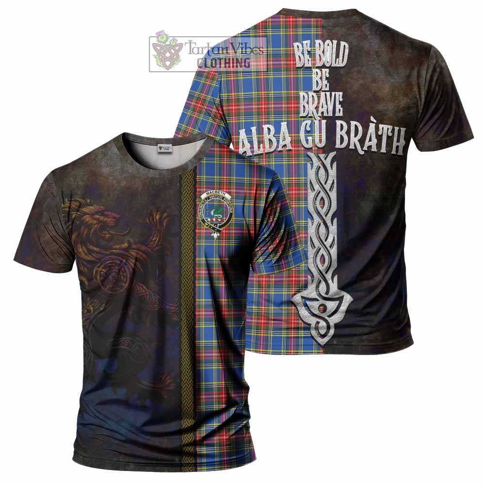 Tartan Vibes Clothing MacBeth (McBeth) Tartan Family Crest T-Shirt Alba Gu Brath Be Brave Lion Ancient Style