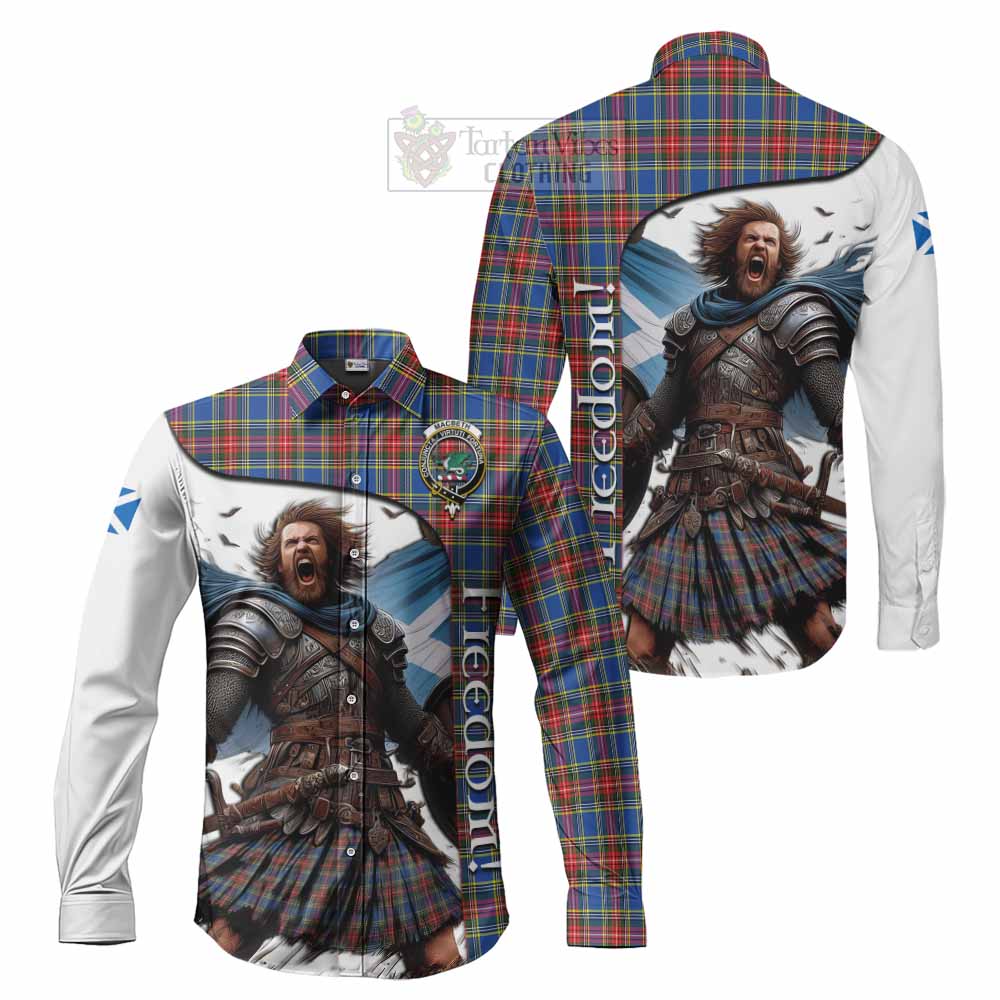 Tartan Vibes Clothing MacBeth (McBeth) Crest Tartan Long Sleeve Button Shirt Inspired by the Freedom of Scottish Warrior
