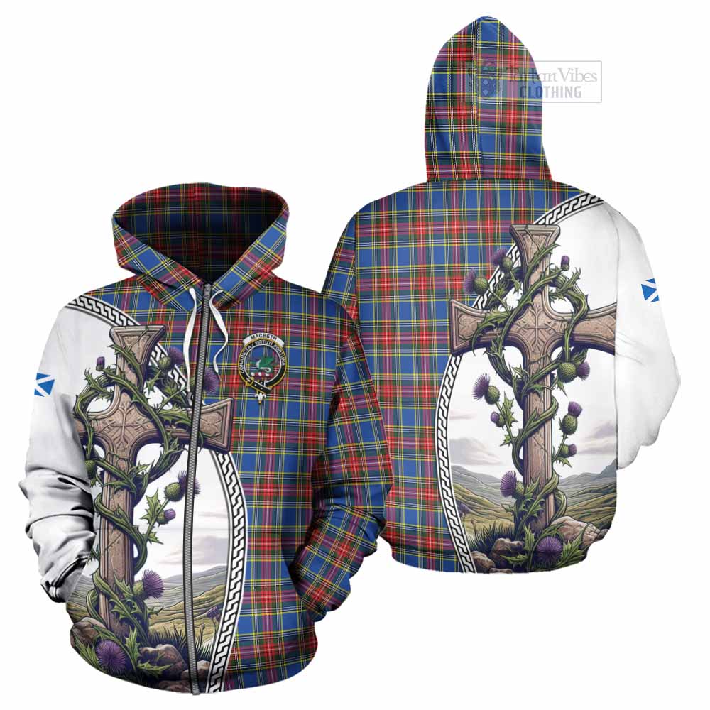 MacBeth (McBeth) Tartan Hoodie with Family Crest and St. Andrew's Cross Accented by Thistle Vines - Tartan Vibes Clothing