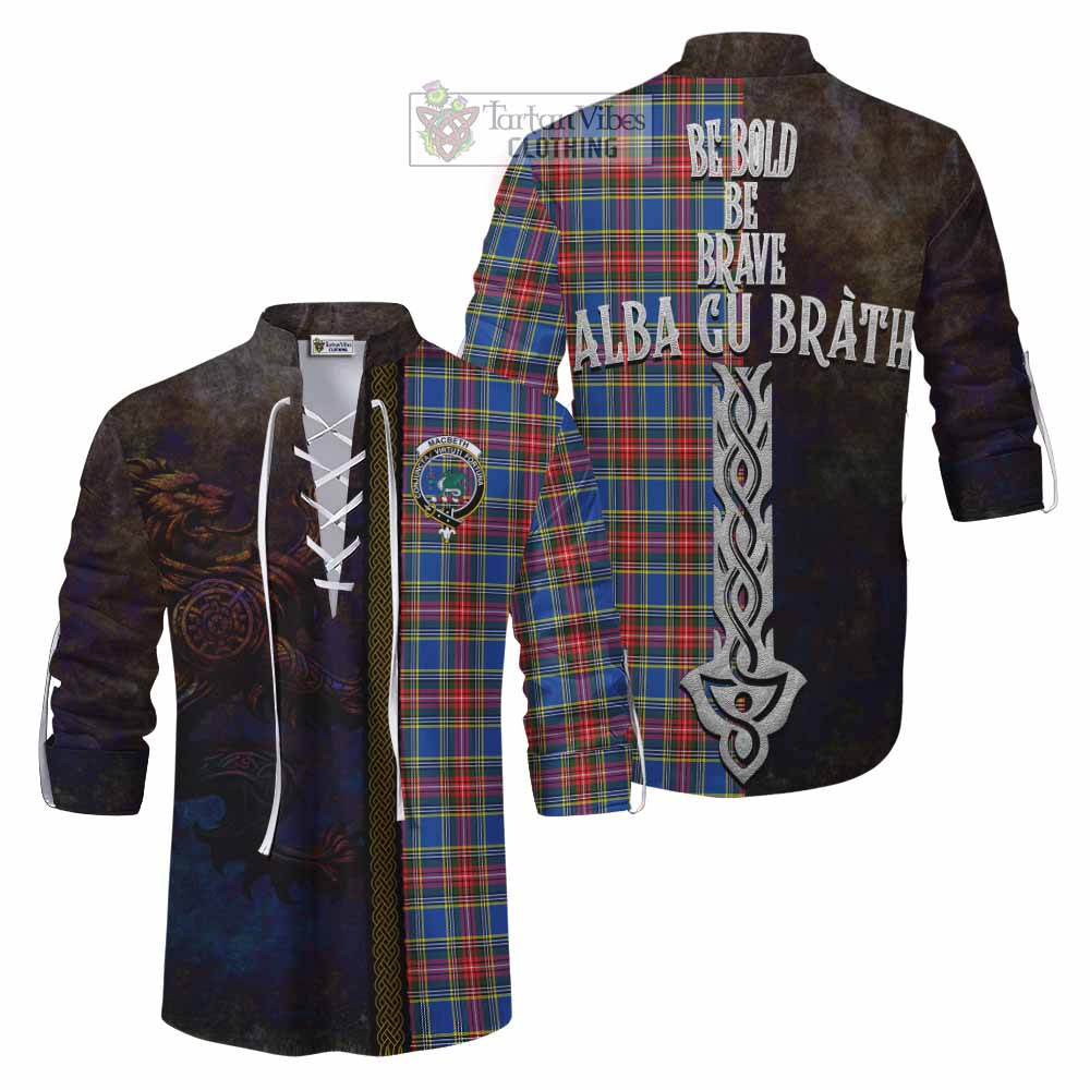 Tartan Vibes Clothing MacBeth (McBeth) Tartan Family Crest Ghillie Kilt Shirt Alba Gu Brath Be Brave Lion Ancient Style