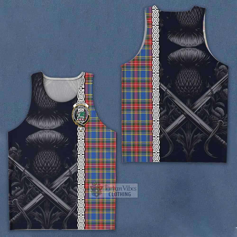 Tartan Vibes Clothing MacBeth (McBeth) Tartan Men's Tank Top with Family Crest Cross Sword Thistle Celtic Vibes