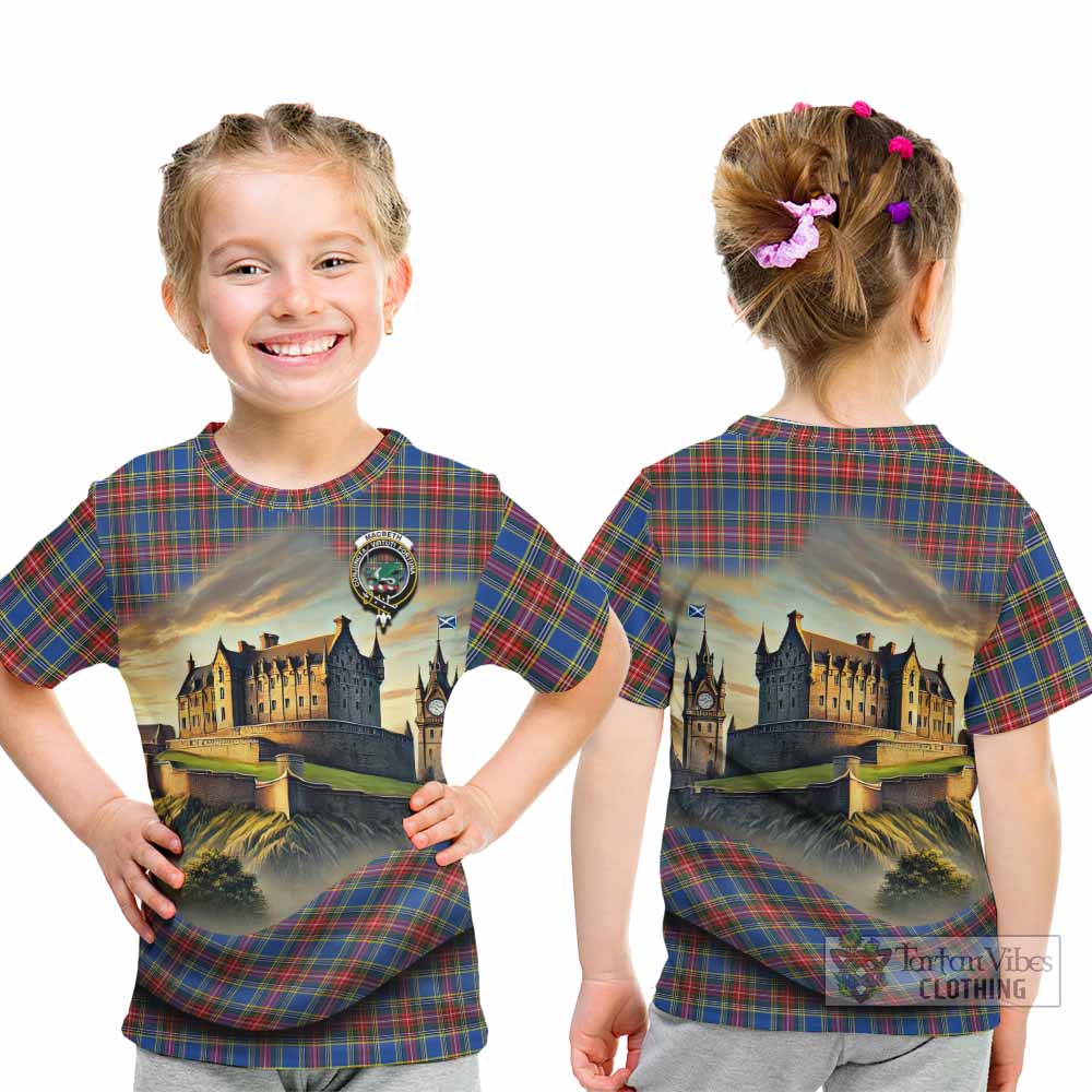 MacBeth (McBeth) Tartan Family Crest Kid T-Shirt with Scottish Ancient Castle Style - Tartan Vibes Clothing