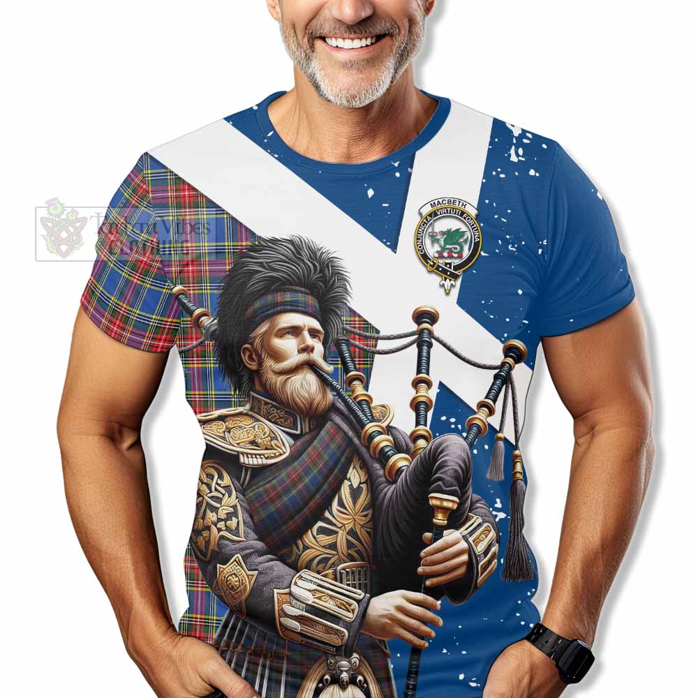 MacBeth (McBeth) Tartan T-Shirt with Family Crest Scottish Bagpiper Vibes - Tartan Vibes Clothing