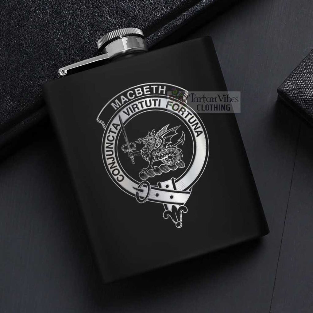 MacBeth (McBeth) Crest Hip Flask Set 7oz Black Stainless Steel with A Gift Box - 2D-tartanvibesclothing