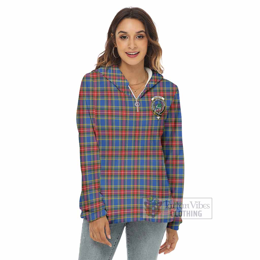 MacBeth (McBeth) Tartan Women's Borg Fleece Hoodie with Half Zip with Family Crest - Tartan Vibes Clothing