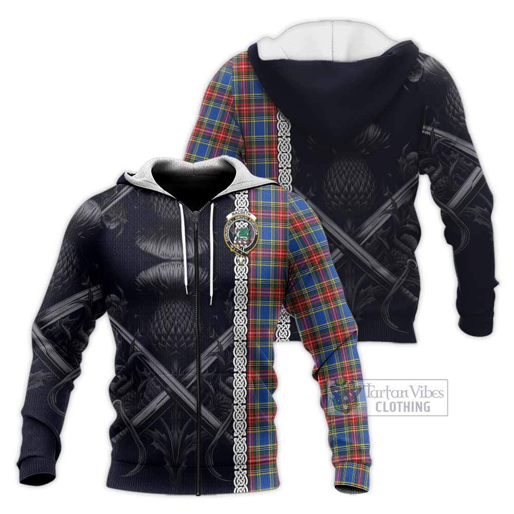 MacBeth (McBeth) Tartan Knitted Hoodie with Family Crest Cross Sword Thistle Celtic Vibes Unisex Knitted Zip Hoodie - Tartan Vibes Clothing