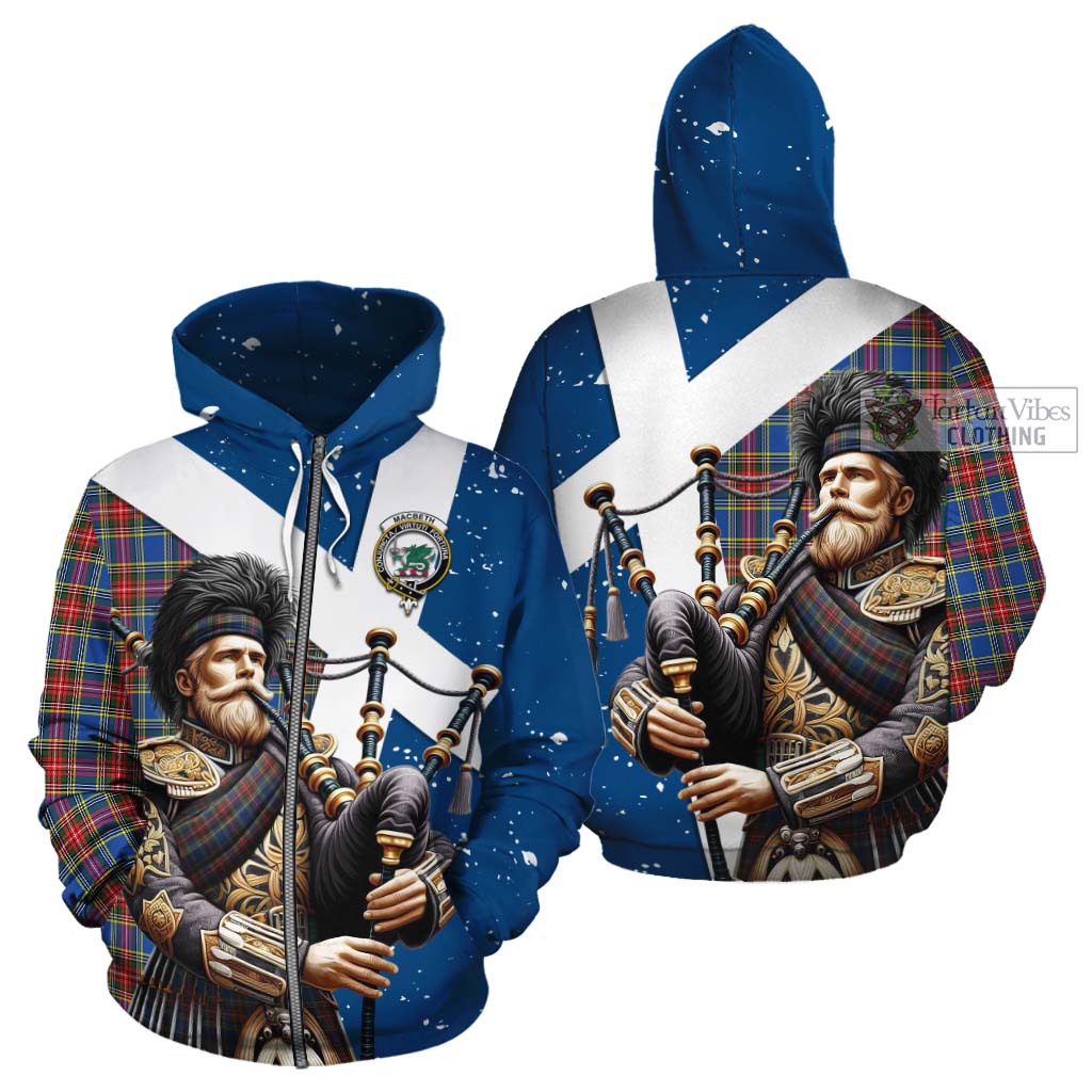 MacBeth (McBeth) Tartan Cotton Hoodie with Family Crest Scottish Bagpiper Vibes - Tartan Vibes Clothing
