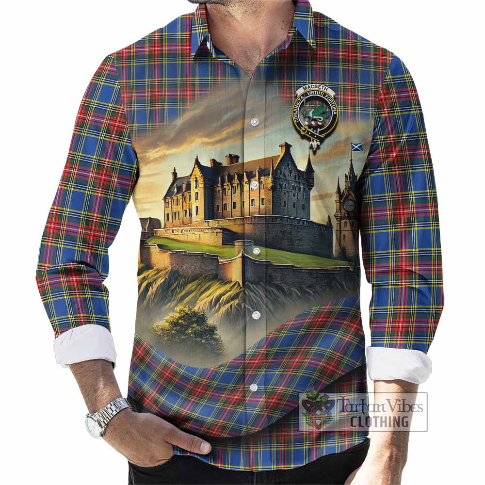 Tartan Vibes Clothing MacBeth (McBeth) Tartan Family Crest Long Sleeve Button Shirt with Scottish Ancient Castle Style