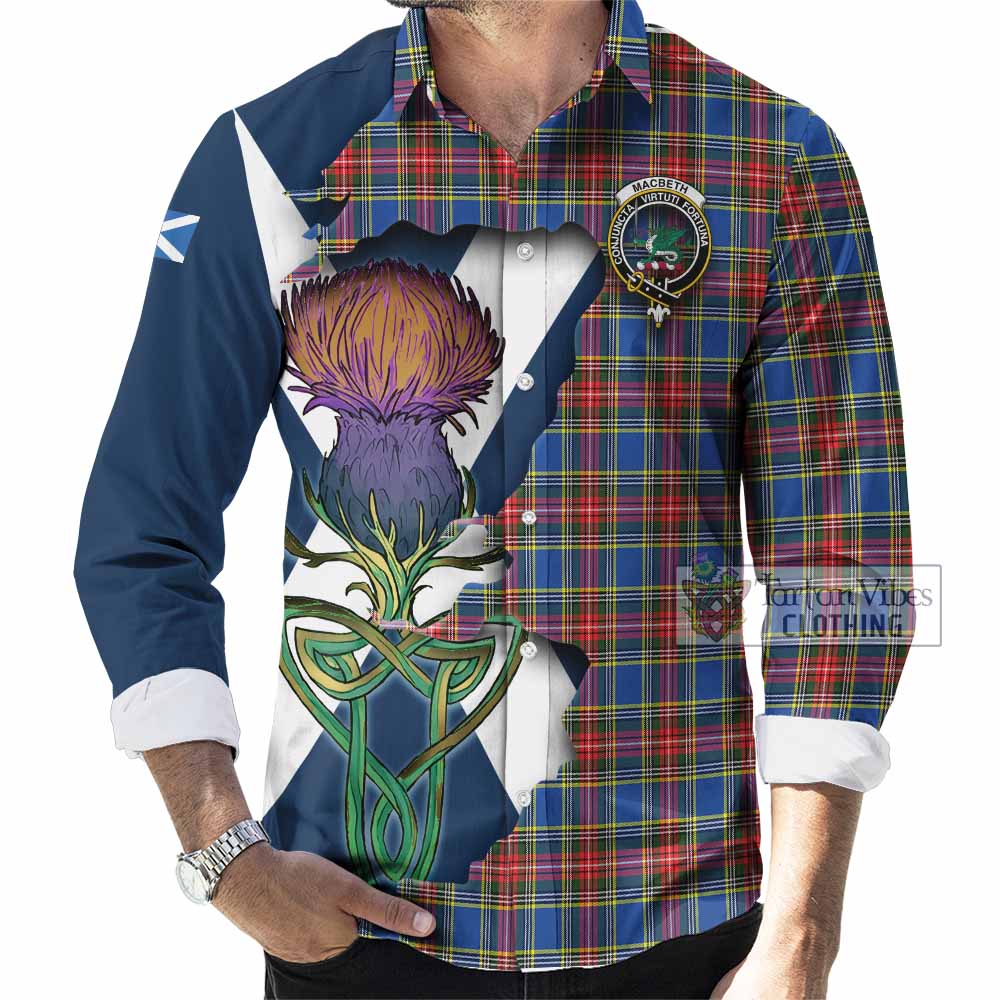 MacBeth (McBeth) Tartan Family Crest Long Sleeve Button Shirt Scottish Thistle Celtic Inspired - Tartan Vibes Clothing