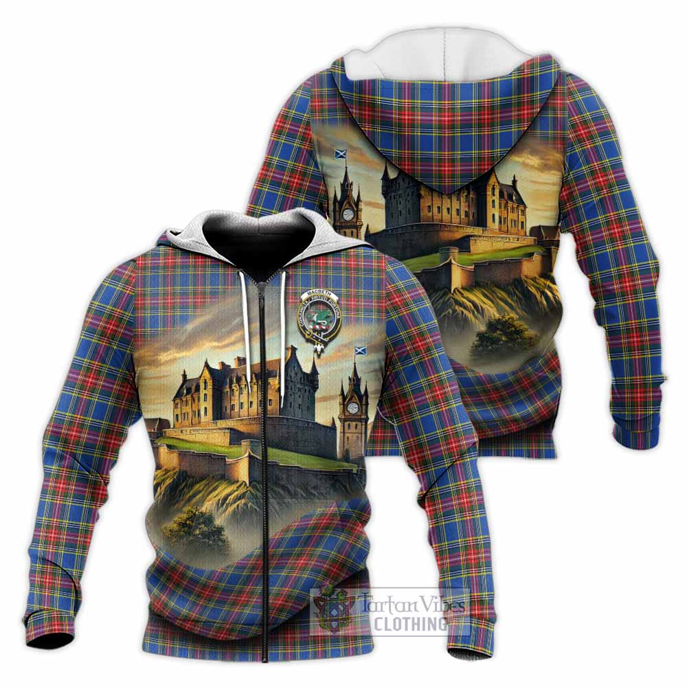 Tartan Vibes Clothing MacBeth (McBeth) Tartan Family Crest Knitted Hoodie with Scottish Ancient Castle Style