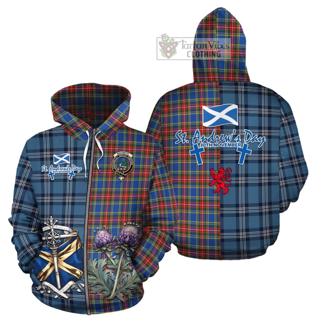MacBeth (McBeth) Tartan Cotton Hoodie Happy St. Andrew's Day Half Tartan Style - Tartan Vibes Clothing