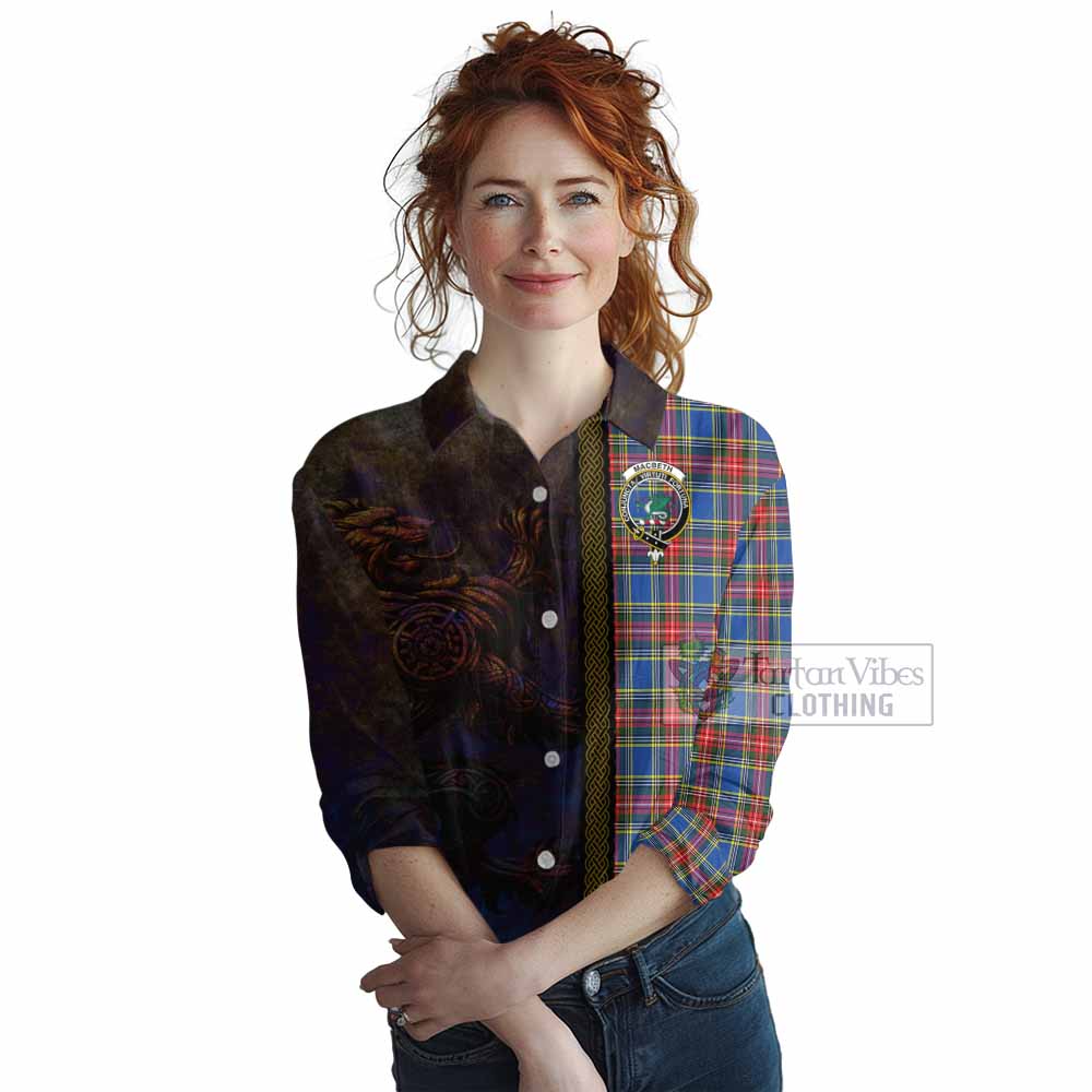 Tartan Vibes Clothing MacBeth (McBeth) Tartan Family Crest Women's Casual Shirt Alba Gu Brath Be Brave Lion Ancient Style