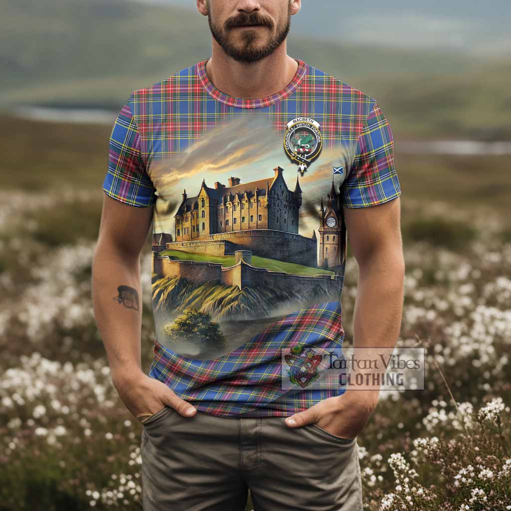 MacBeth (McBeth) Tartan Family Crest T-Shirt with Scottish Ancient Castle Style - Tartan Vibes Clothing