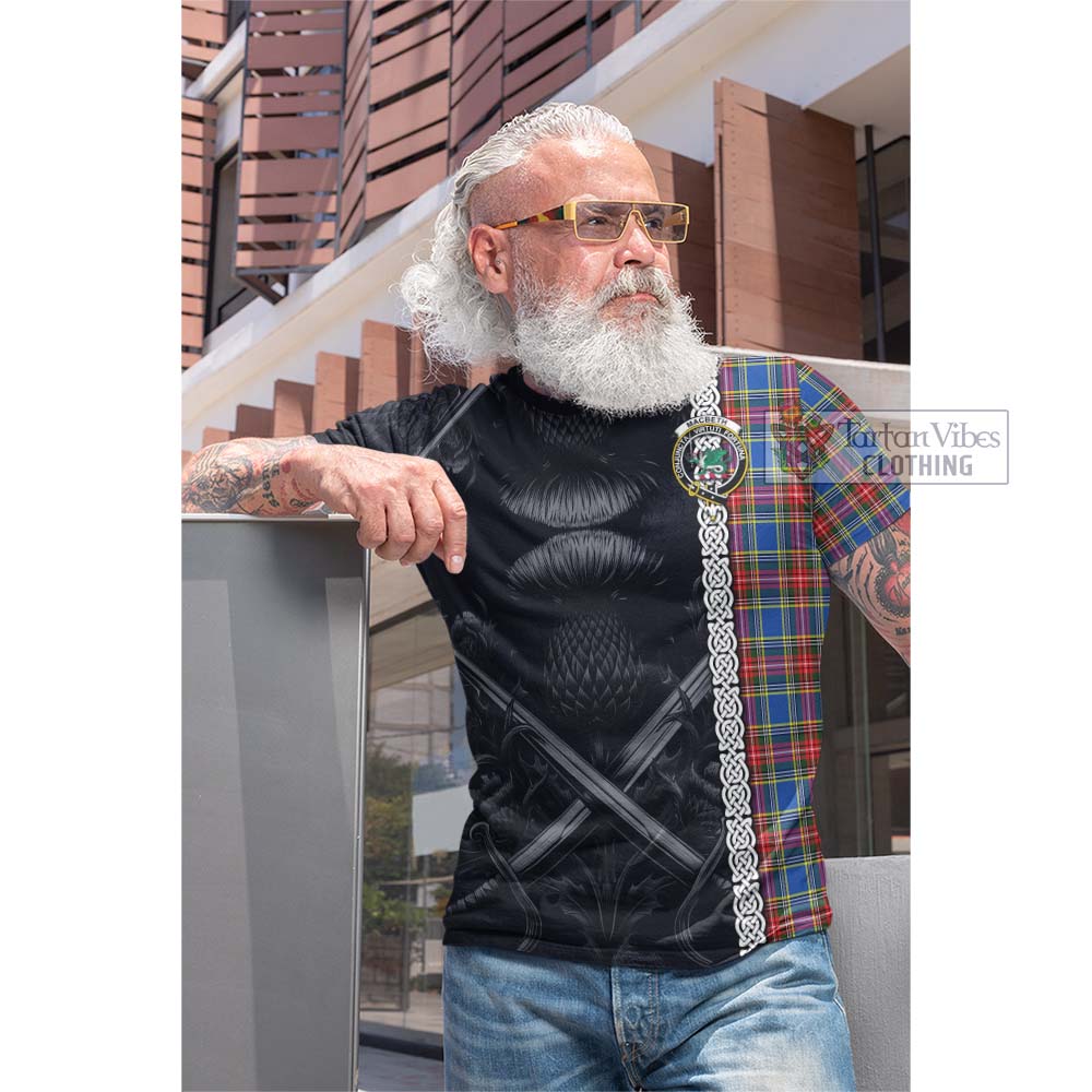 Tartan Vibes Clothing MacBeth (McBeth) Tartan Cotton T-shirt with Family Crest Cross Sword Thistle Celtic Vibes