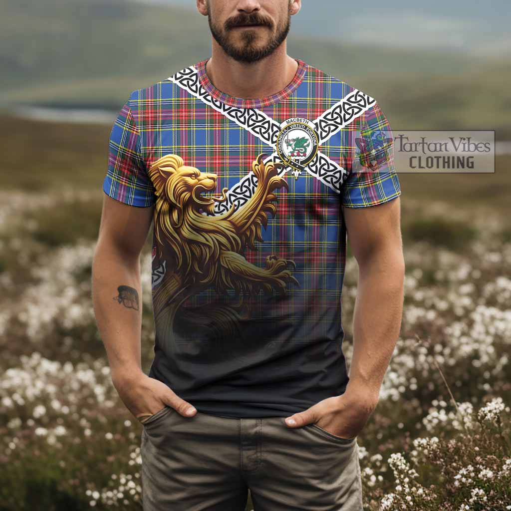 MacBeth (McBeth) Crest Tartan T-Shirt with Golden Lion Emblem Celtic Style - Tartan Vibes Clothing
