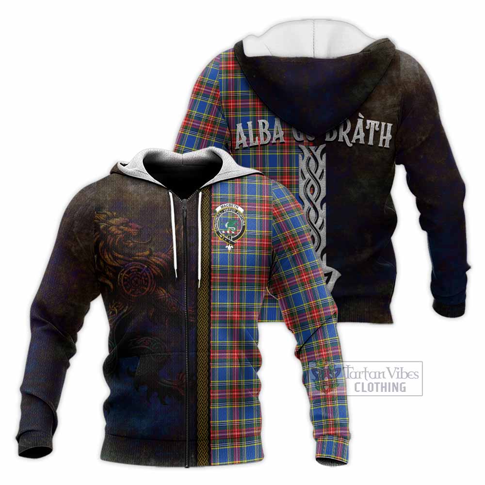 Tartan Vibes Clothing MacBeth (McBeth) Tartan Family Crest Knitted Hoodie Alba Gu Brath Be Brave Lion Ancient Style