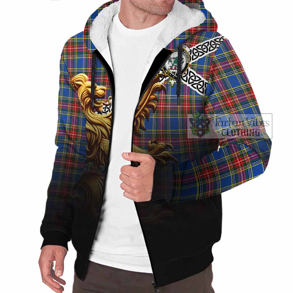 MacBeth (McBeth) Crest Tartan Sherpa Hoodie with Golden Lion Emblem Celtic Style - Tartan Vibes Clothing