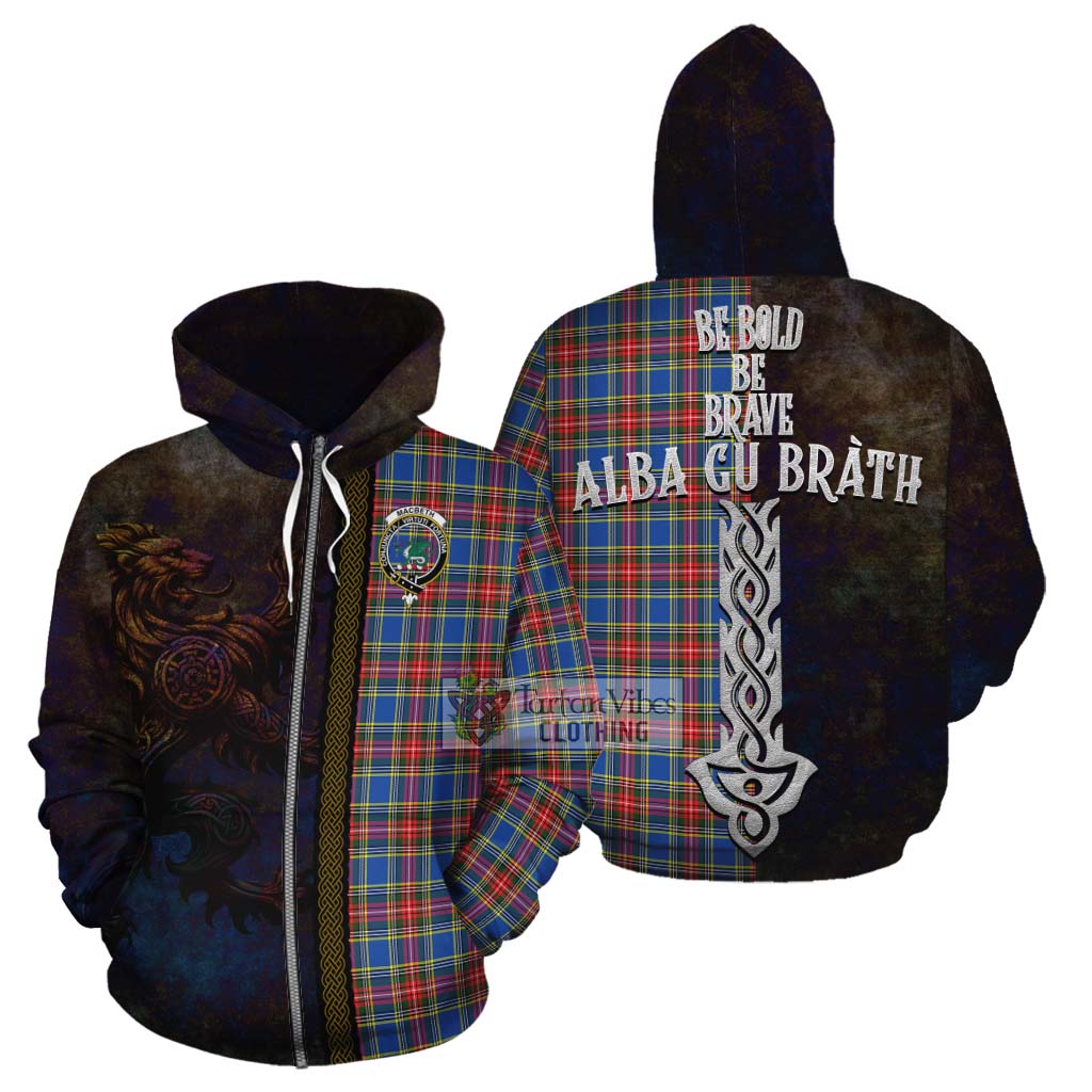 Tartan Vibes Clothing MacBeth (McBeth) Tartan Family Crest Cotton Hoodie Alba Gu Brath Be Brave Lion Ancient Style