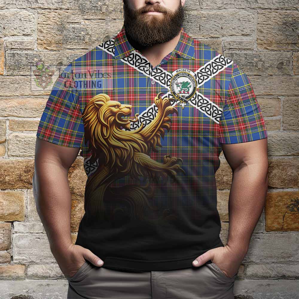 Tartan Vibes Clothing MacBeth (McBeth) Crest Tartan Polo Shirt with Golden Lion Emblem Celtic Style