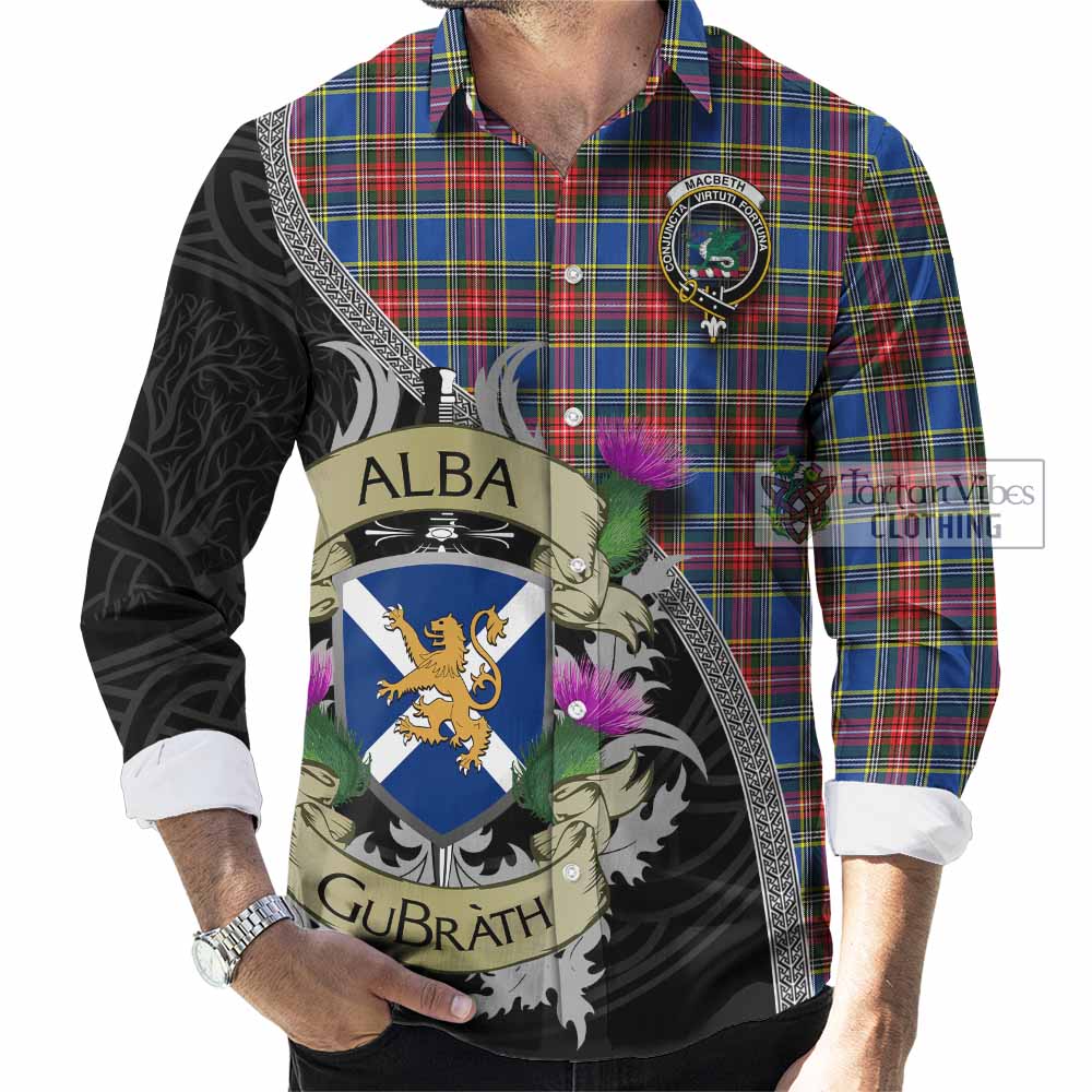 Tartan Vibes Clothing MacBeth (McBeth) Tartan Family Crest Long Sleeve Button Shirt Lion Rampant Royal Thistle Shield Celtic Inspired