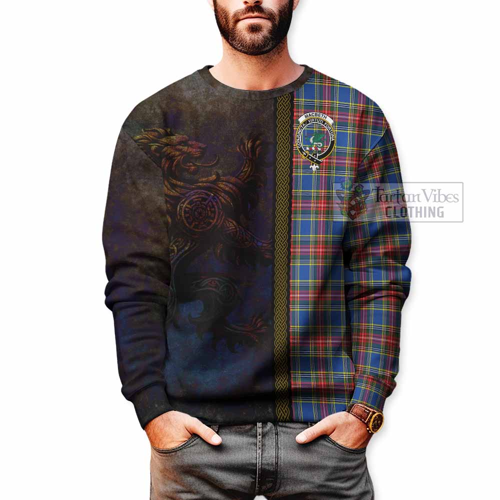 Tartan Vibes Clothing MacBeth (McBeth) Tartan Family Crest Sweatshirt Alba Gu Brath Be Brave Lion Ancient Style