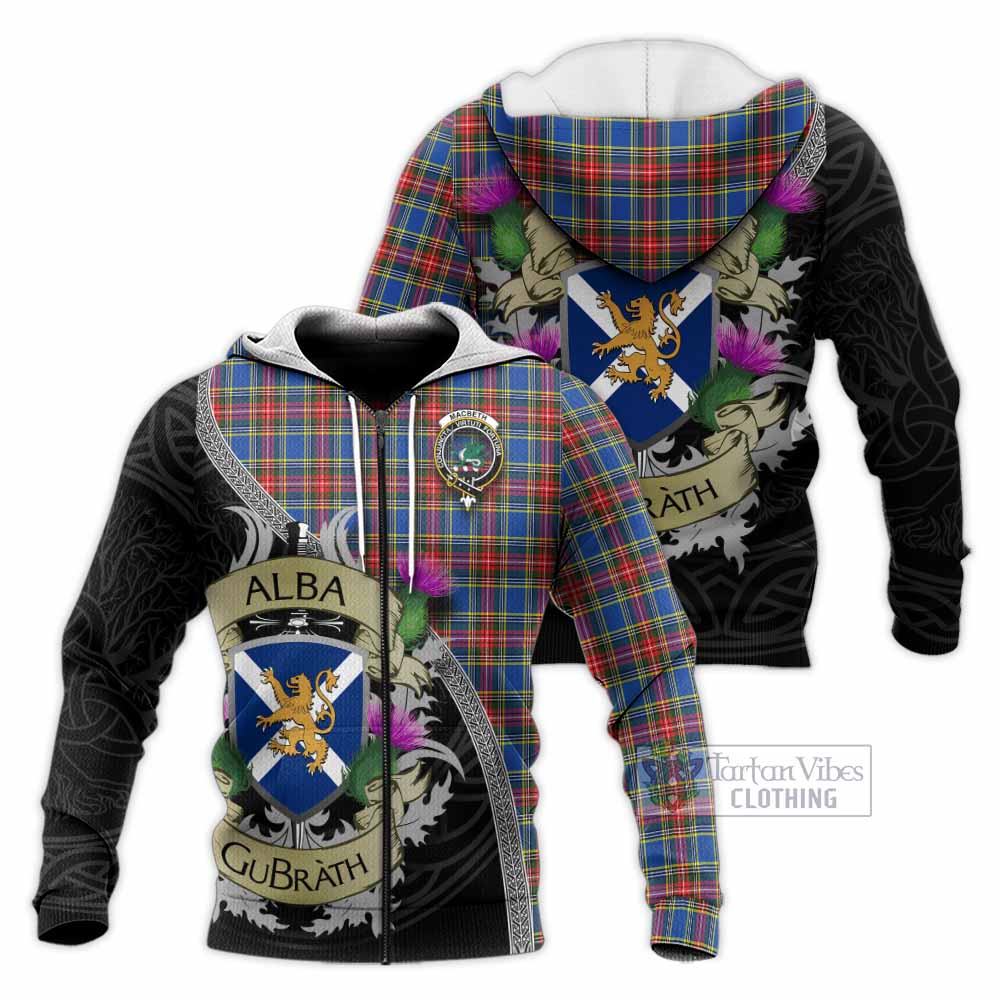 Tartan Vibes Clothing MacBeth (McBeth) Tartan Family Crest Knitted Hoodie Lion Rampant Royal Thistle Shield Celtic Inspired