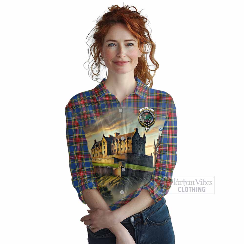 Tartan Vibes Clothing MacBeth (McBeth) Tartan Family Crest Women's Casual Shirt with Scottish Ancient Castle Style
