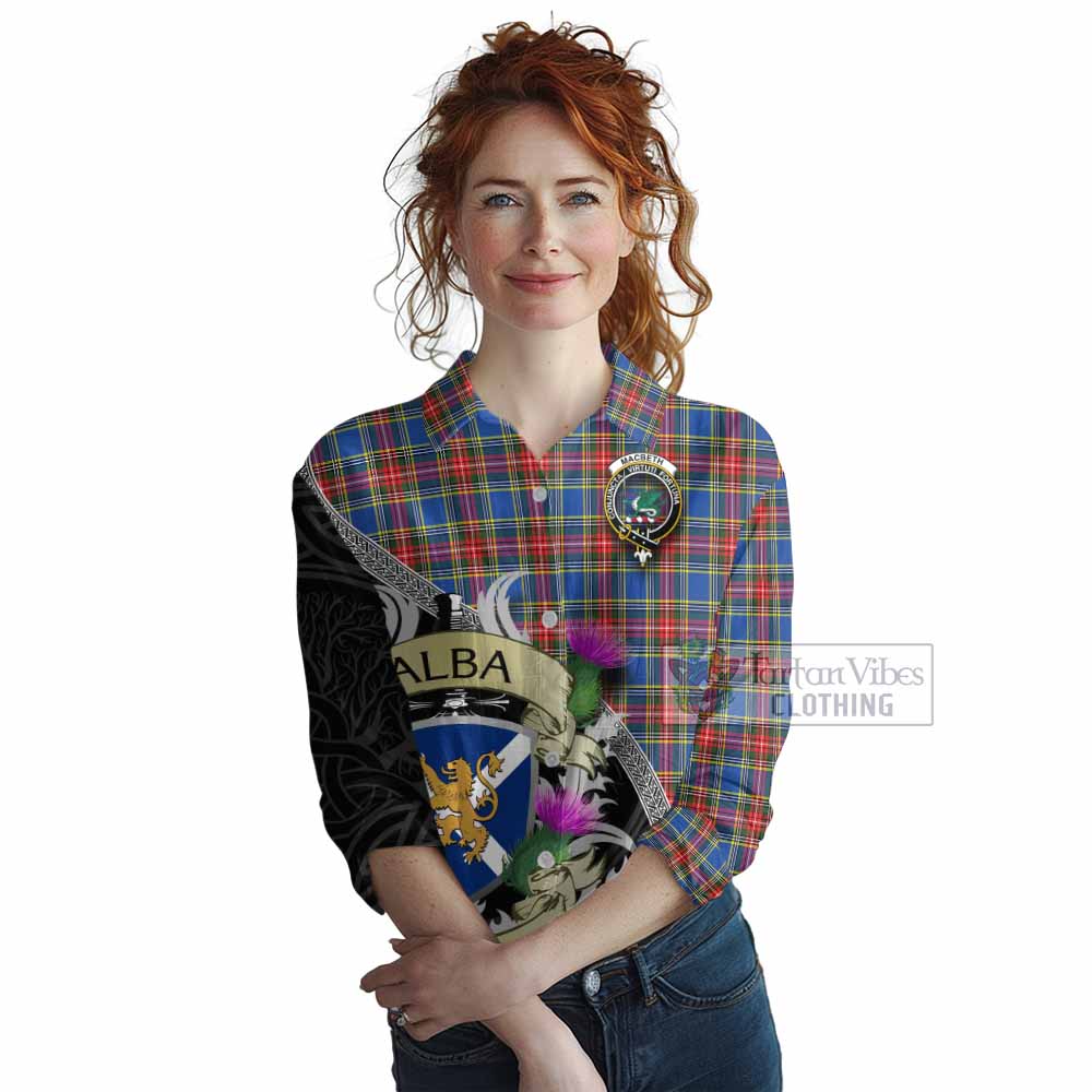 MacBeth (McBeth) Tartan Family Crest Women's Casual Shirt Lion Rampant Royal Thistle Shield Celtic Inspired - Tartan Vibes Clothing