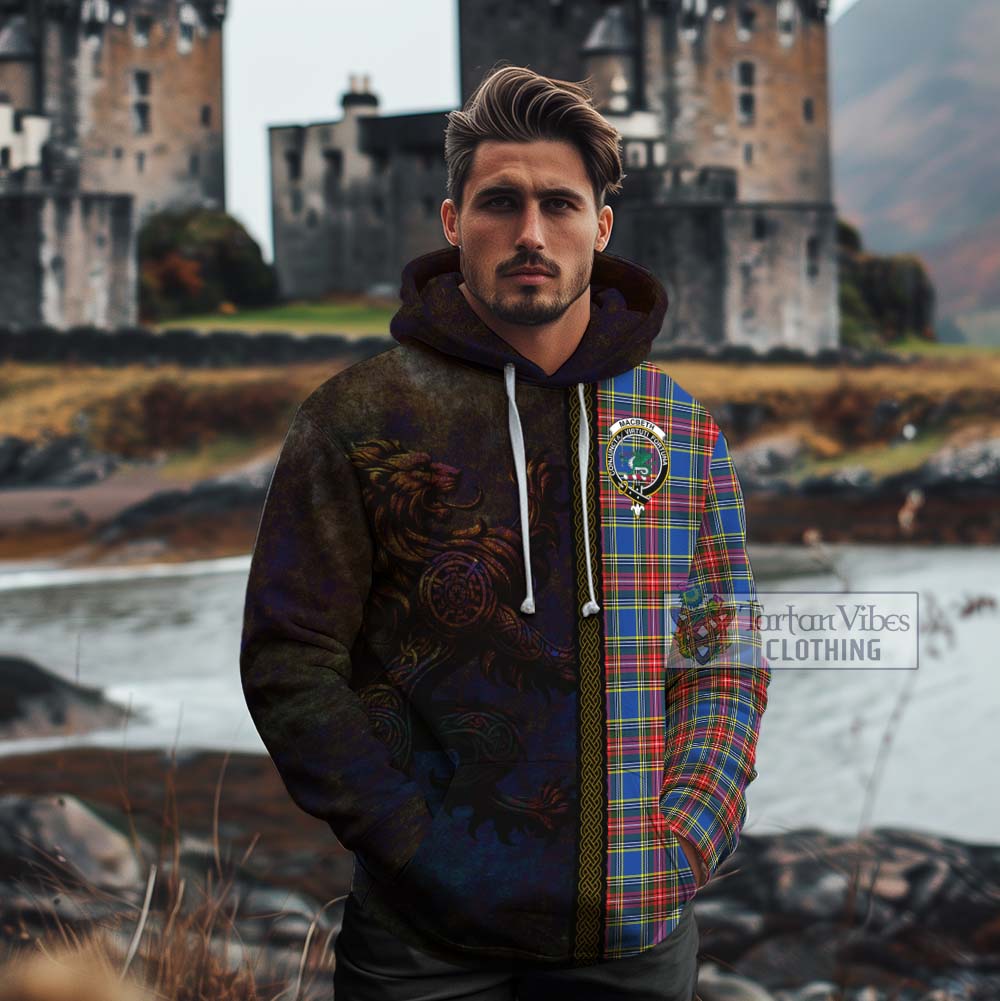 Tartan Vibes Clothing MacBeth (McBeth) Tartan Family Crest Cotton Hoodie Alba Gu Brath Be Brave Lion Ancient Style