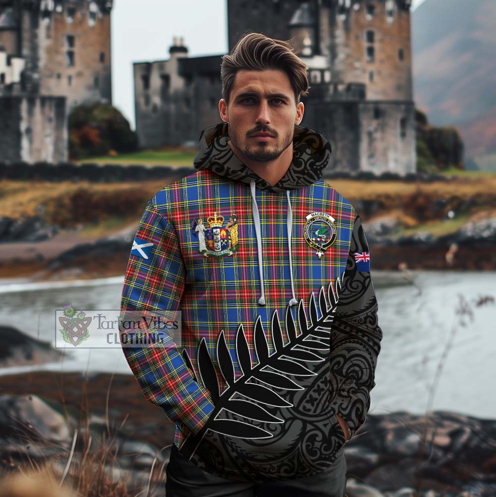 MacBeth (McBeth) Crest Tartan Cotton Hoodie with New Zealand Silver Fern Half Style - Tartan Vibes Clothing