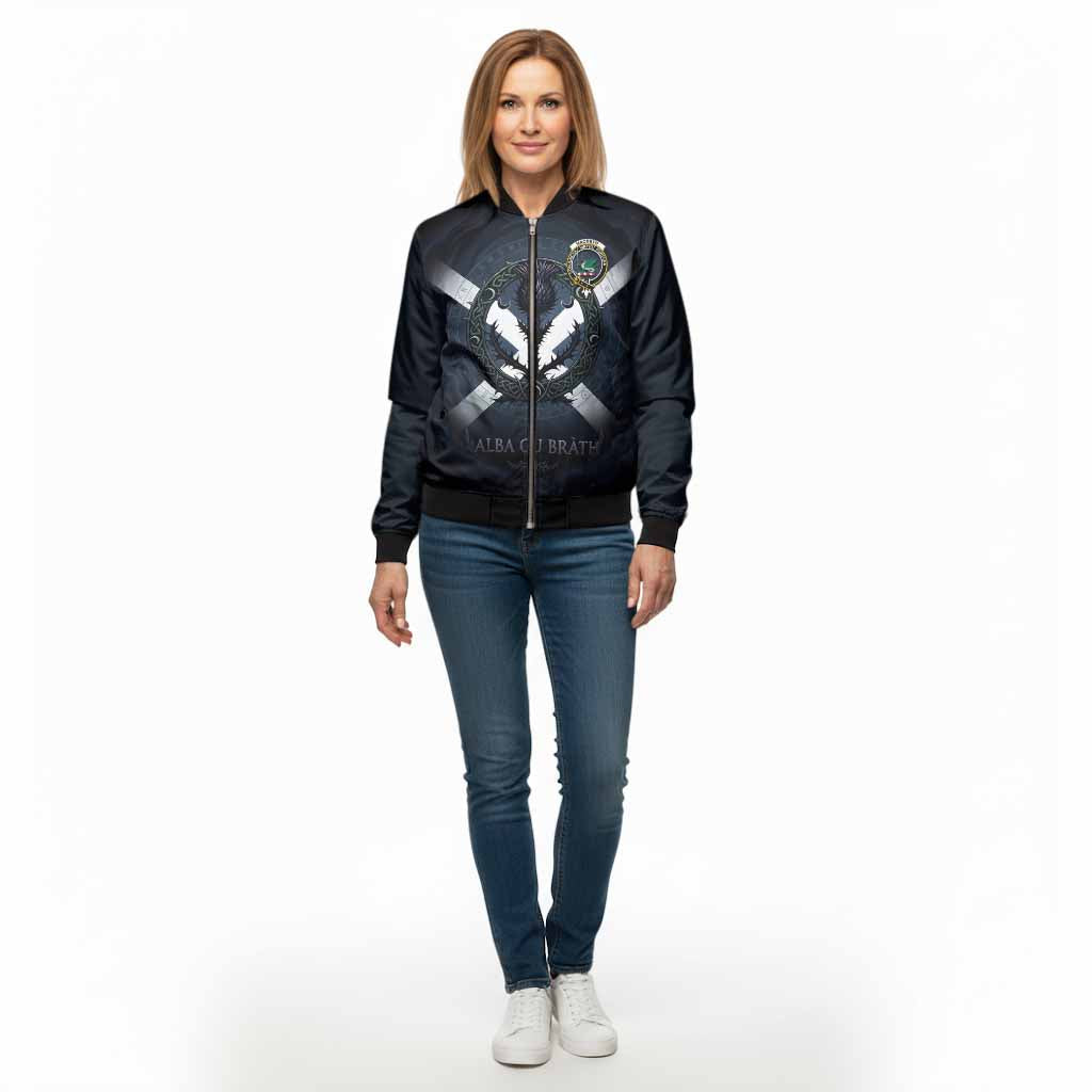 MacBeth (McBeth) Clan Crest Bomber Jacket with Celtic Knot Thistle and Saltire