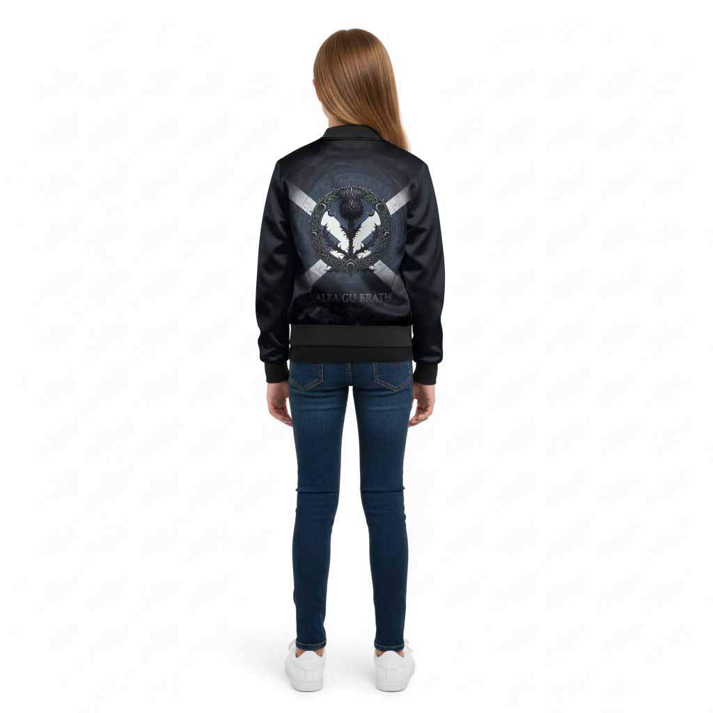 MacBeth (McBeth) Clan Crest Kid Bomber Jacket with Celtic Knot Thistle and Saltire - Tartan Vibes Clothing