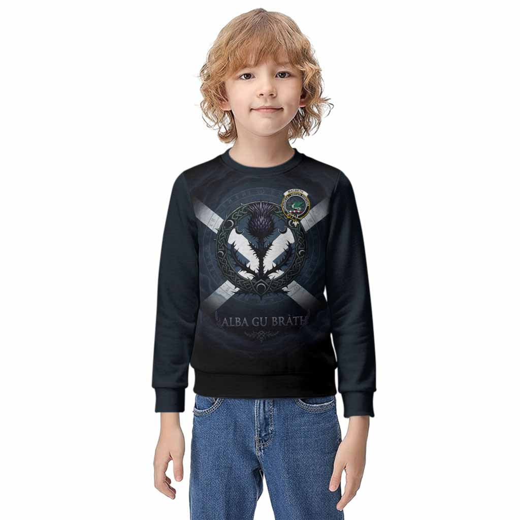 MacBeth (McBeth) Clan Crest Kid Knitted Sweatshirt with Celtic Knot Thistle and Saltire