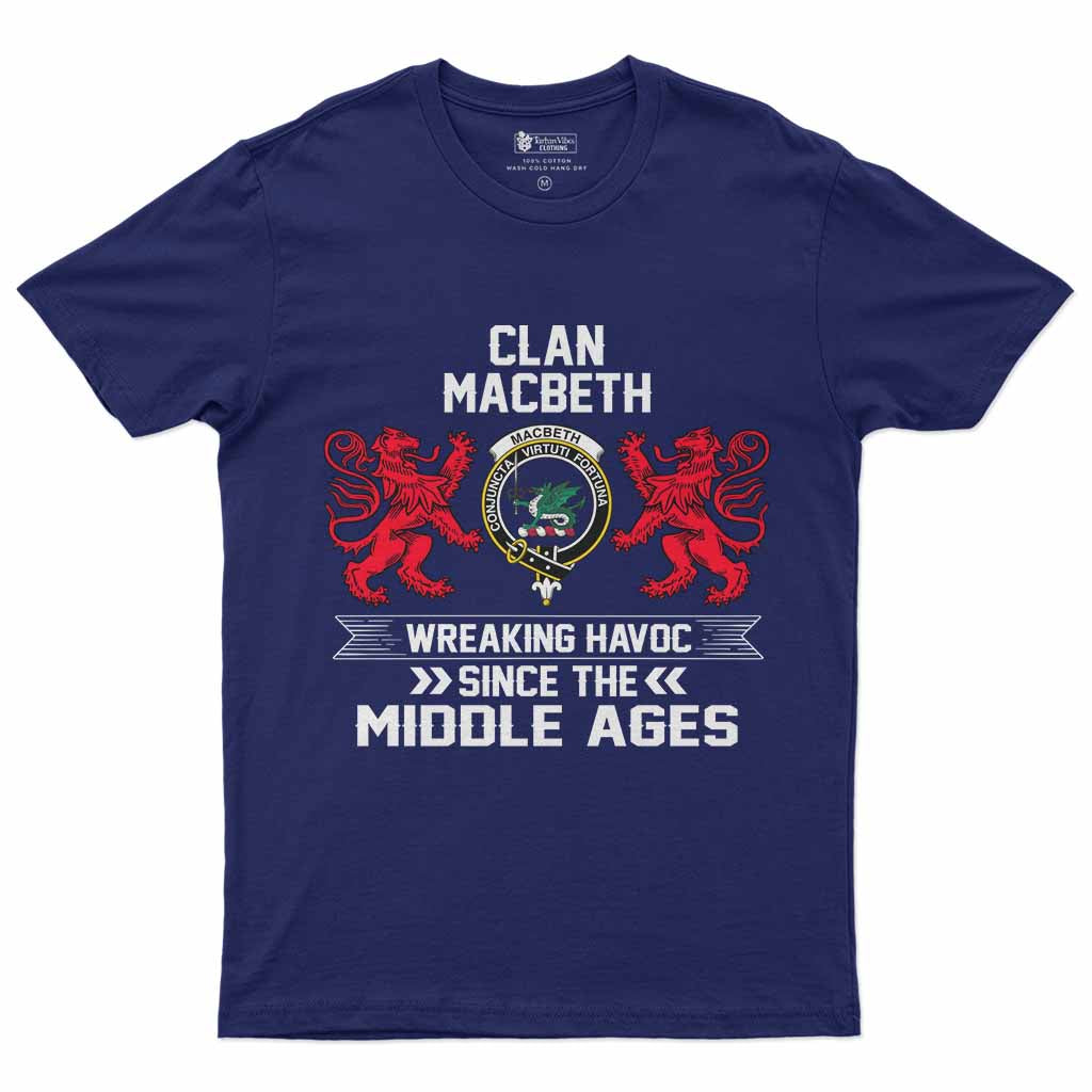 MacBeth (McBeth) Clan Crest Men's T-Shirt Wreaking Havoc Navy - Tartan Vibes Clothing