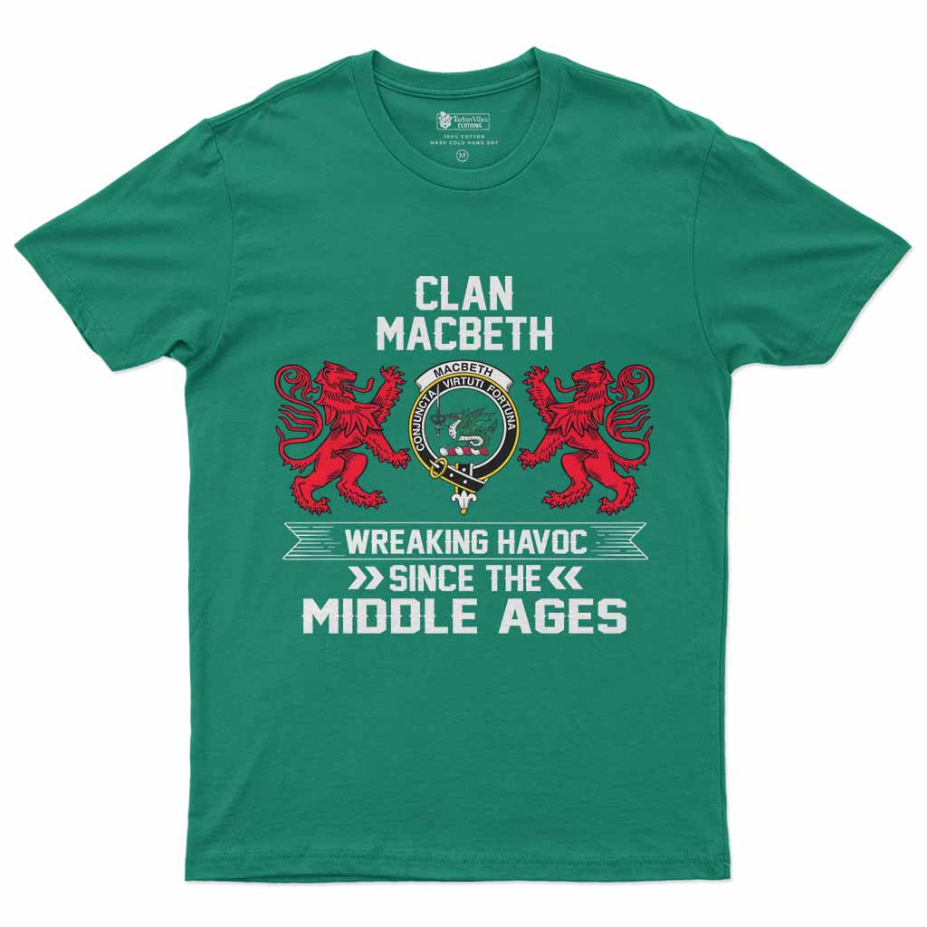 MacBeth (McBeth) Clan Crest Men's T-Shirt Wreaking Havoc Irish Green - Tartan Vibes Clothing