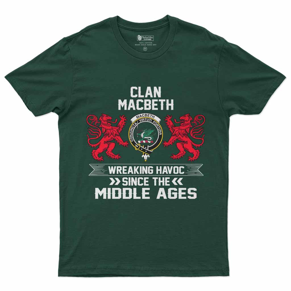 MacBeth (McBeth) Clan Crest Men's T-Shirt Wreaking Havoc Forest Green - Tartan Vibes Clothing