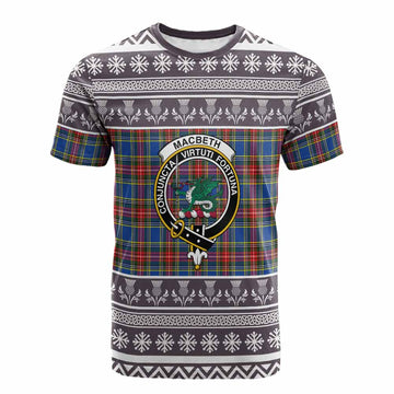 MacBeth (McBeth) Clan Tartan Christmas Cotton T-shirt with Family Crest