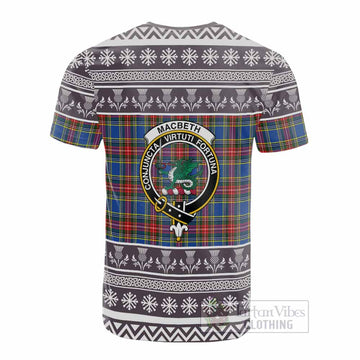MacBeth (McBeth) Clan Tartan Christmas Cotton T-shirt with Family Crest