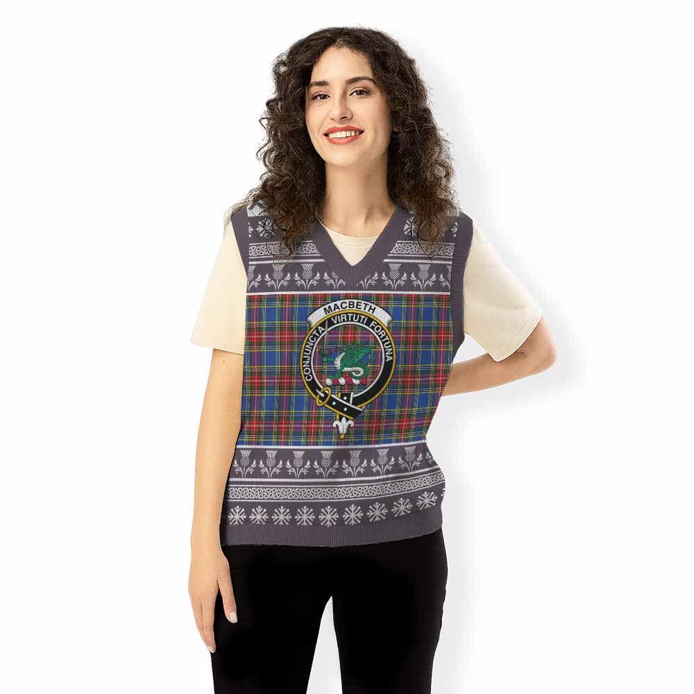 MacBeth (McBeth) Clan Tartan Christmas Knitted V-Neck Vest with Family Crest - Tartan Vibes Clothing