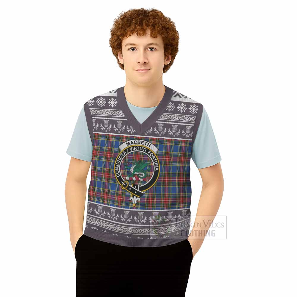 MacBeth (McBeth) Clan Tartan Christmas Knitted V-Neck Vest with Family Crest - Tartan Vibes Clothing