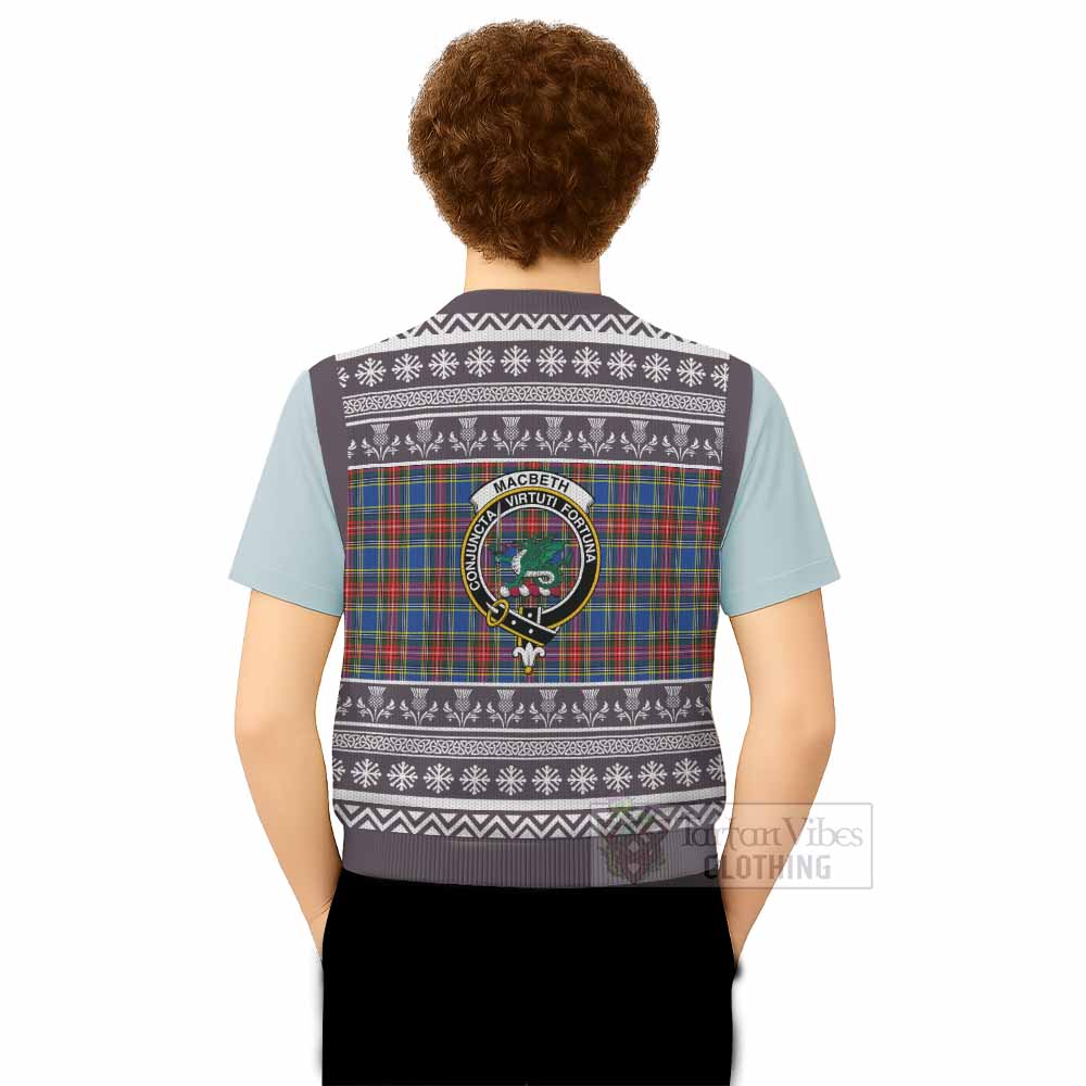 MacBeth (McBeth) Clan Tartan Christmas Knitted V-Neck Vest with Family Crest - Tartan Vibes Clothing