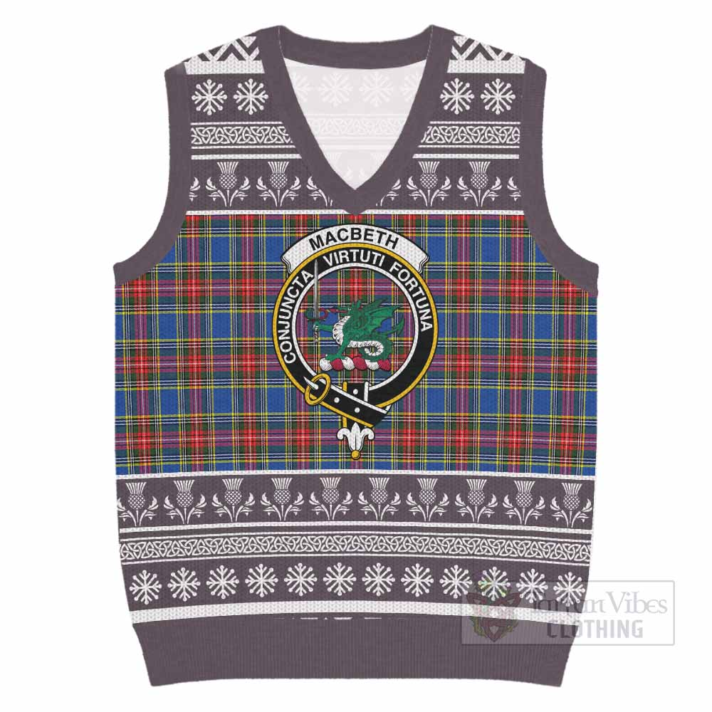 MacBeth (McBeth) Clan Tartan Christmas Knitted V-Neck Vest with Family Crest - Tartan Vibes Clothing